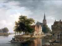 Bartholomeus Johannes Van Hove - Gezicht op de stadskade met een overzetveer